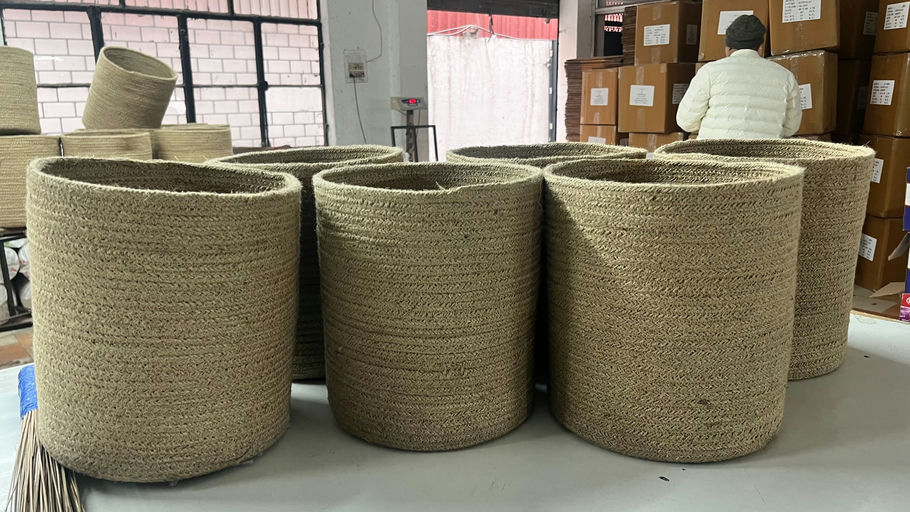 Hand-braided baskets — jute, seagrass, natural fibre