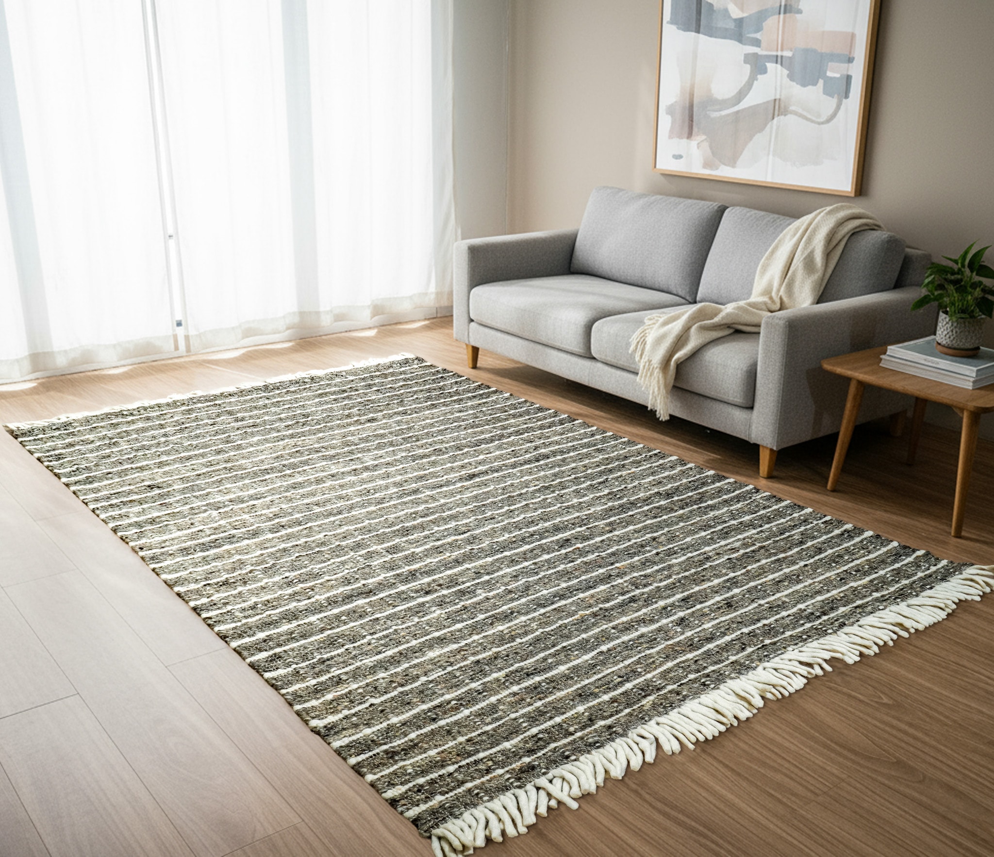 Wool flatweave check rug
