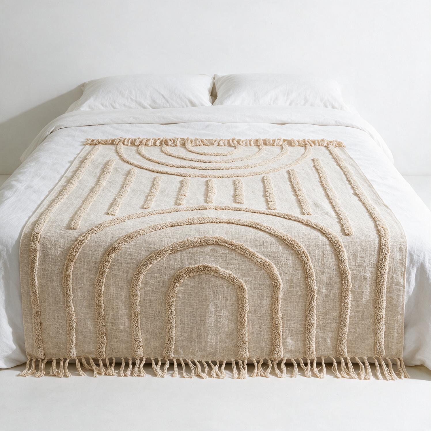 STCT-132 hand-tufted cotton throw styled in a hospitality interior