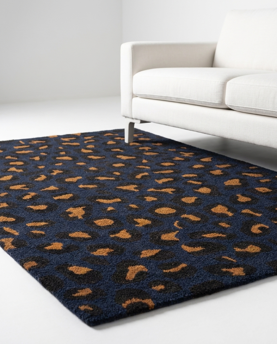 Nocturnal Leopard Prowl hand-tufted wool-cotton carpet ATF-26047 styled in a lounge setting