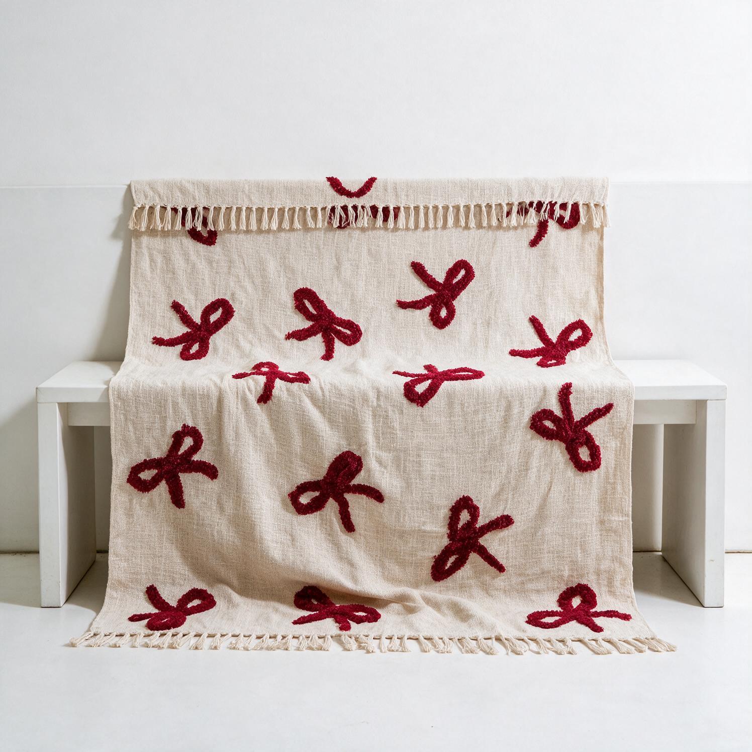 STCT-133 RD colour-block hand-tufted cotton throw styled in a room