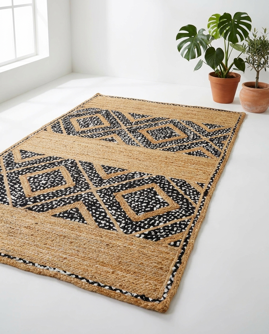 Facet Rug STJR-159 braided jute-cotton rug styled in a room setting