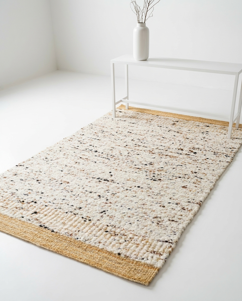 Handcarded wool rug AWD2604 styled in a modern room setting