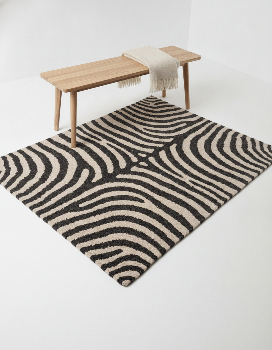 Zebra Hide Striping hand-tufted wool-cotton carpet ATF-26048 styled in a room setting