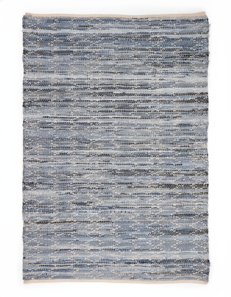 Ripple Rug Blue STJR-297 handwoven cotton rag rug studio product photo
