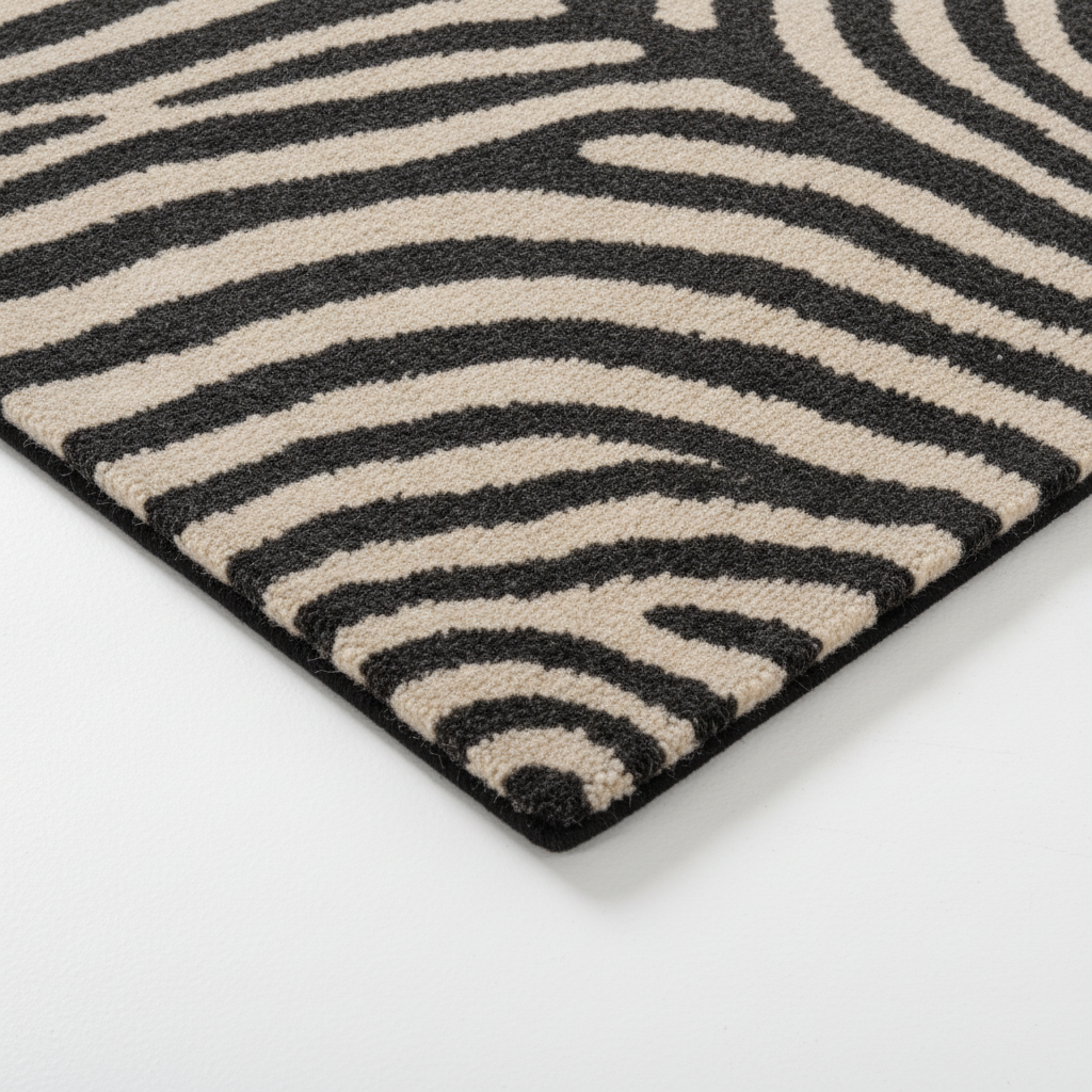 Close-up of hand-tufted wool weave and stripe carving on Zebra Hide Striping carpet ATF-26048