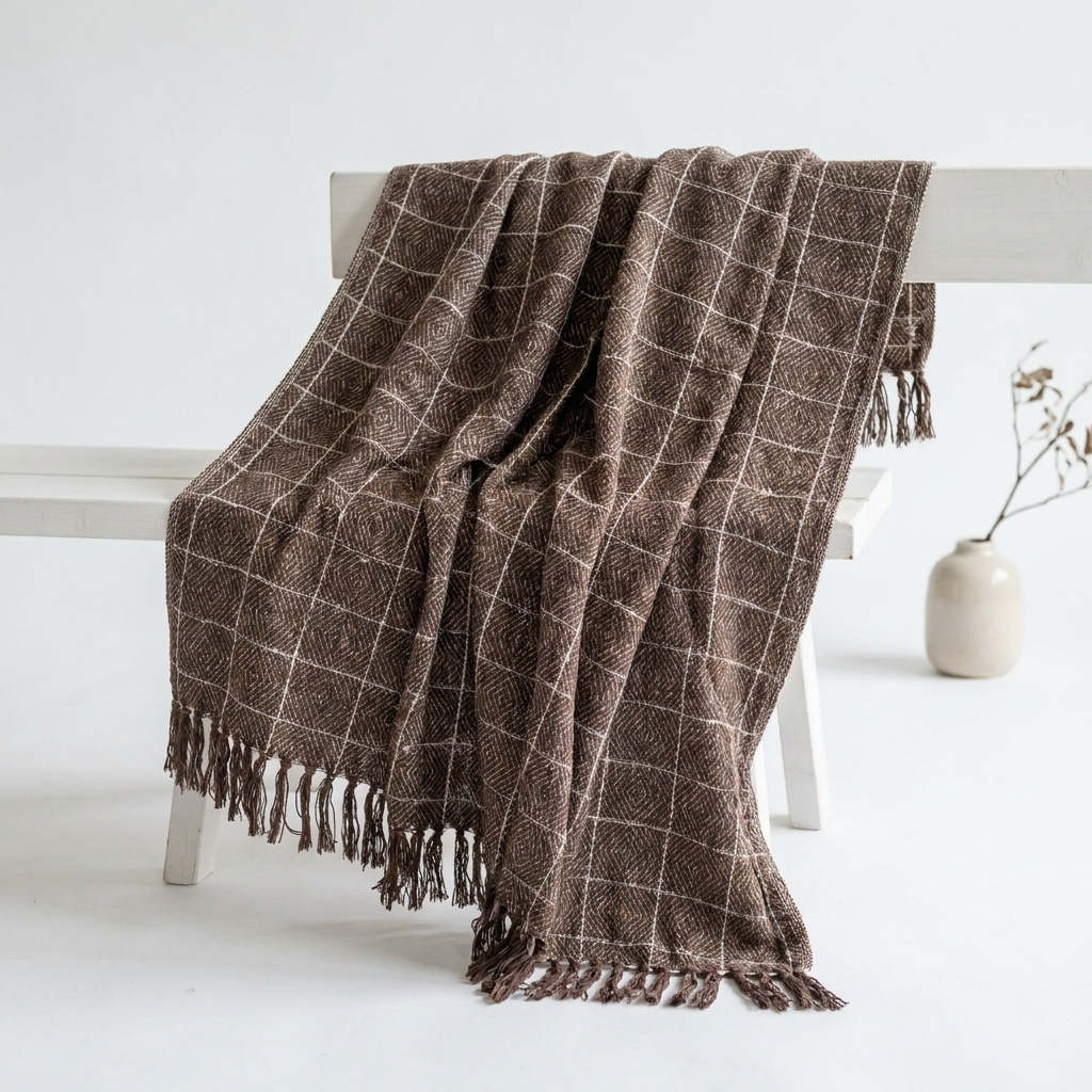 Cross Check Throw in brown, STCT-139 C, styled in a room