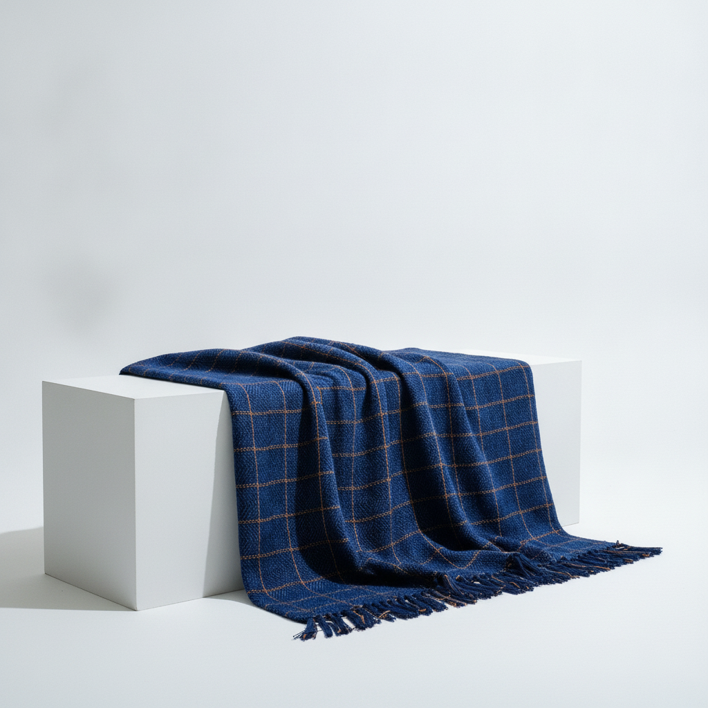 Cross Check Throw in blue, STCT-139 D, styled in a room