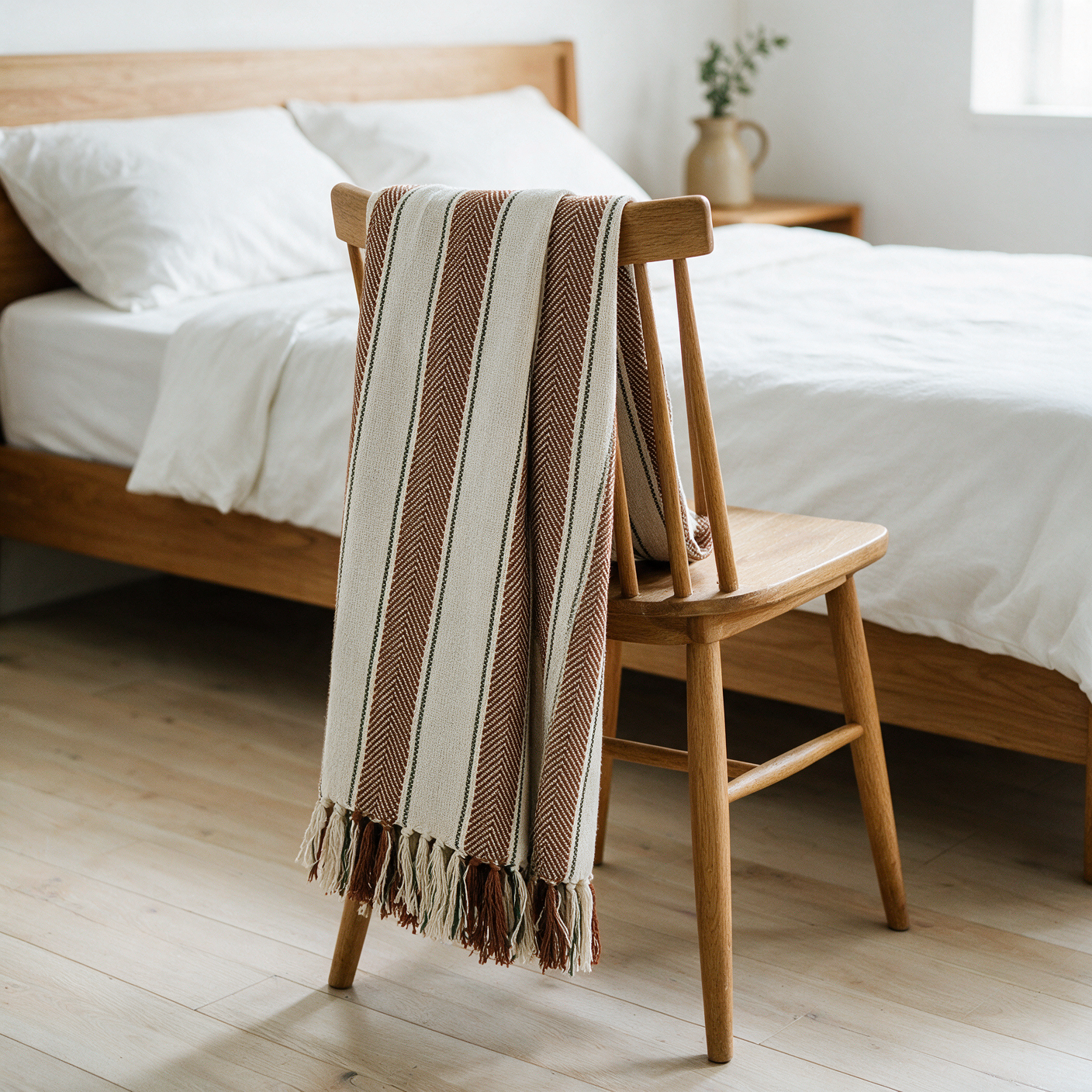 Handwoven cotton throw STCT-148 layered over an armchair