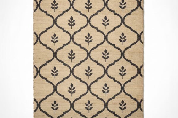 Trellis Leaf Jaal handwoven jute rug AJD-26025, studio shot on white background