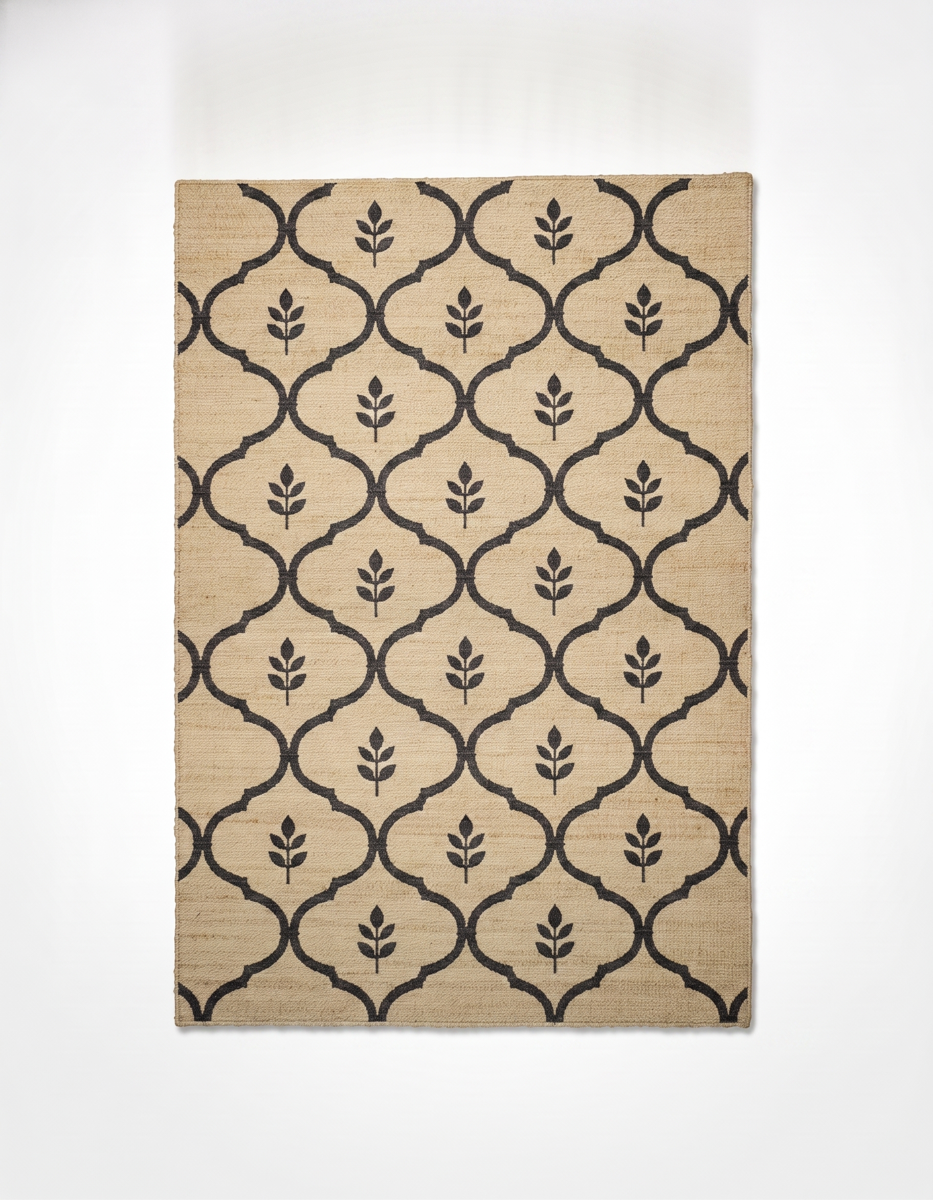 Trellis Leaf Jaal handwoven jute rug AJD-26025, studio shot on white background
