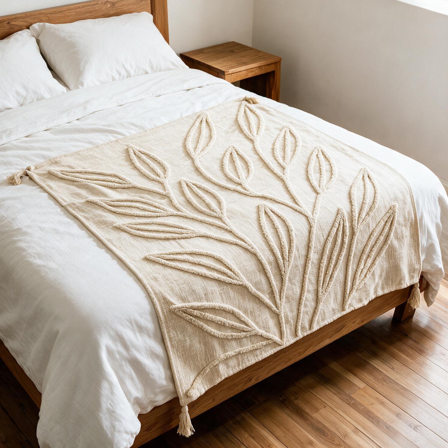 STCT-115 IV ivory hand-tufted cotton throw styled in a guest room