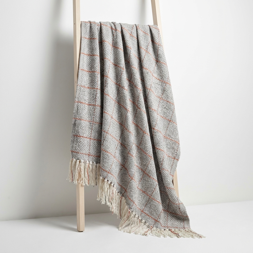 Cross Check Throw in grey, STCT-139 GY, styled in a room