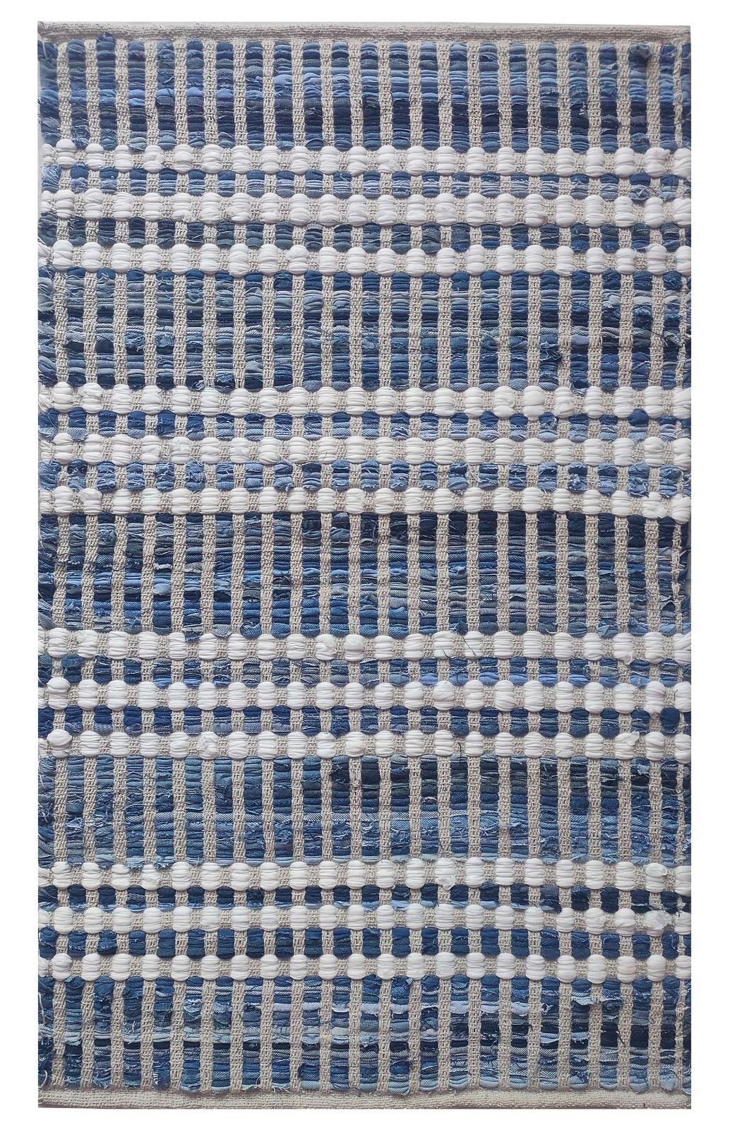 Indigo handwoven recycled cotton rag rug STCR-2 styled in a living room