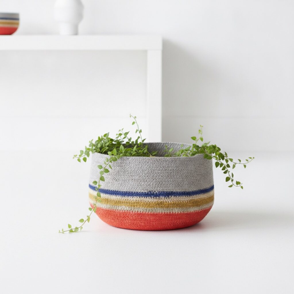 Handwoven basket styled in a room, made in India for wholesale