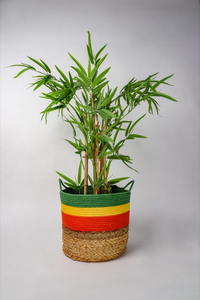 Handwoven basket styled in a room, made in India for wholesale