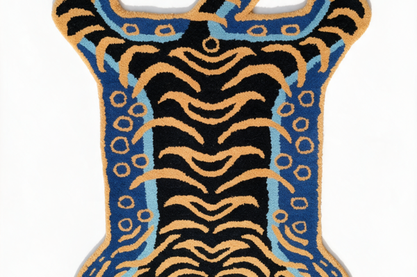 Tibetan Tiger Folk Carpet FCA-26005, hand-tufted wool figure carpet, studio shot on white background