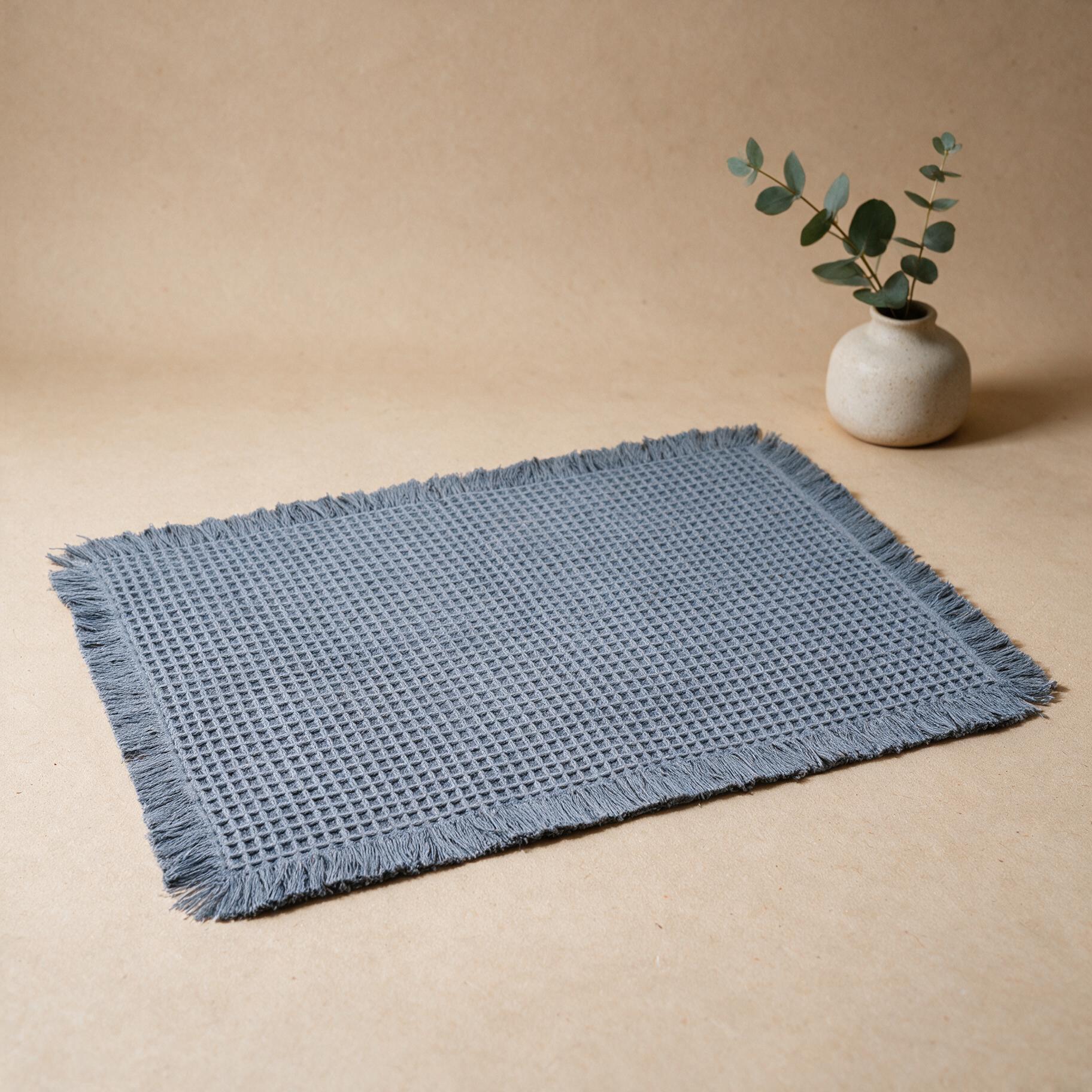 Waffle Bathmat ACB-26028 hand-tufted cotton bathmat styled in a bathroom