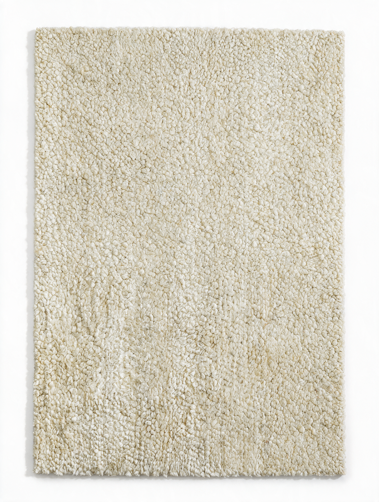 Boucle wool rug in natural beige (AWD2613 NBG), studio shot on white background showing looped pile texture