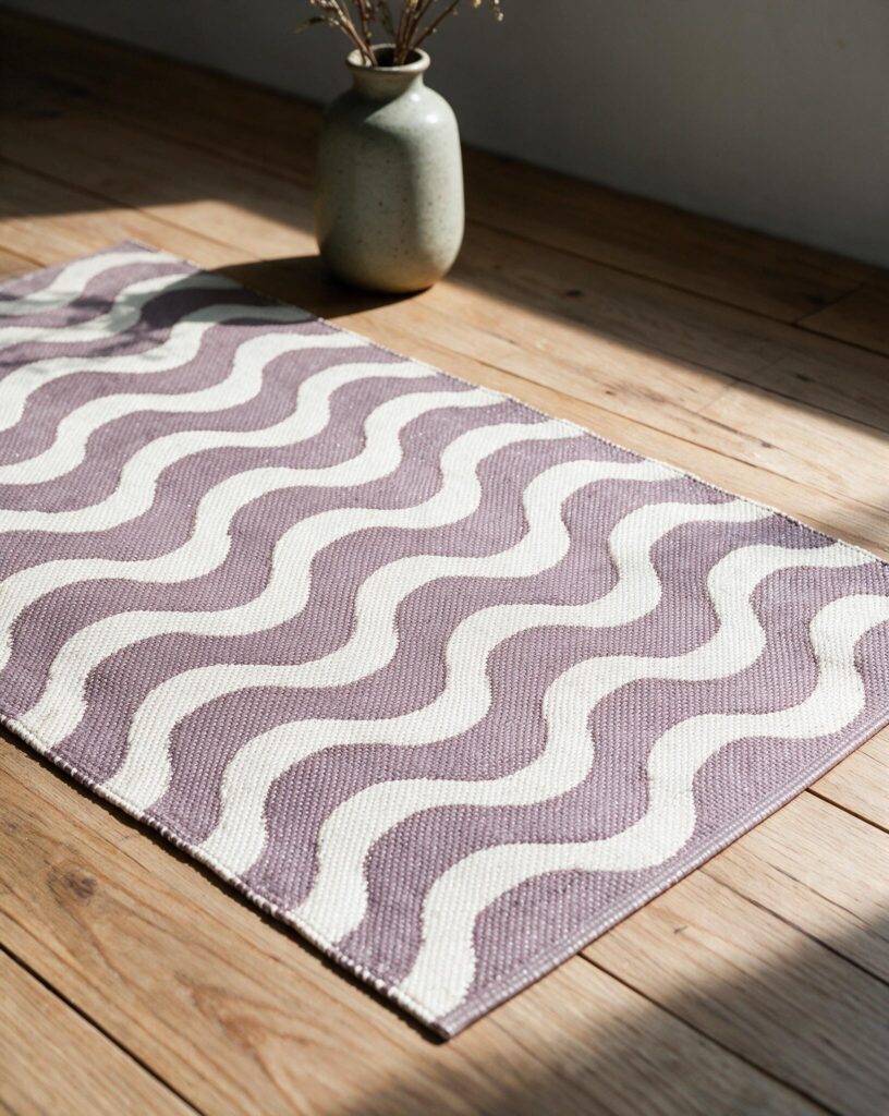 Wave Rug APD2610 handloom jacquard PVC rug styled in a modern living room
