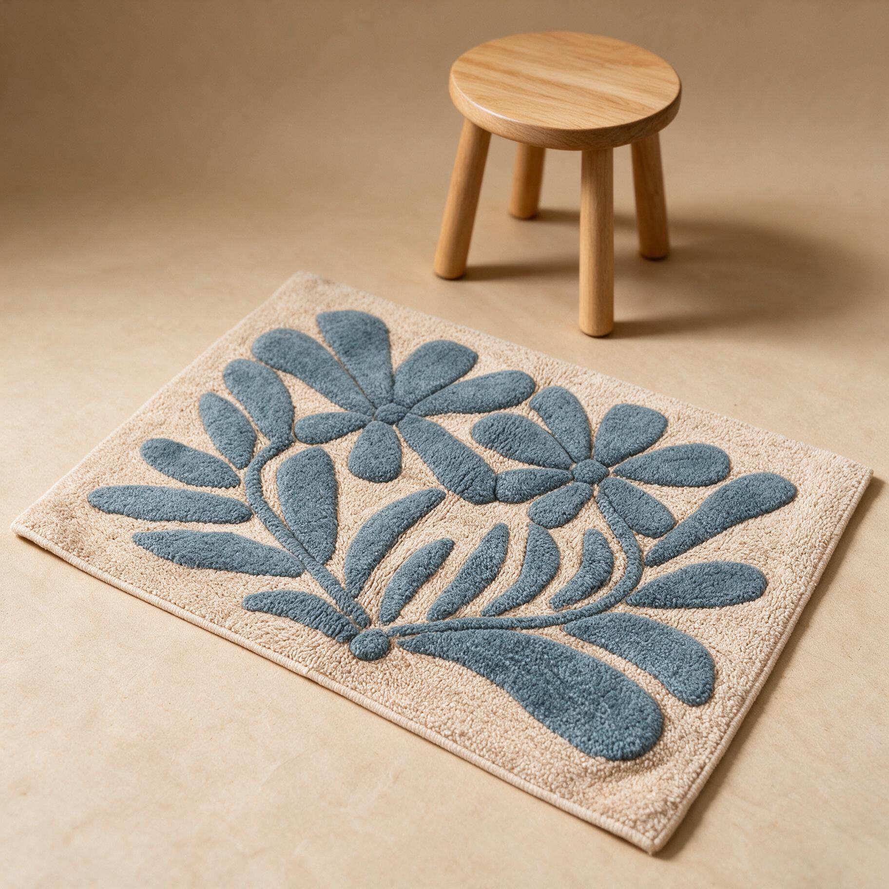 Bloom Bathmat ACB-26019 hand-tufted cotton bathmat styled in a bathroom