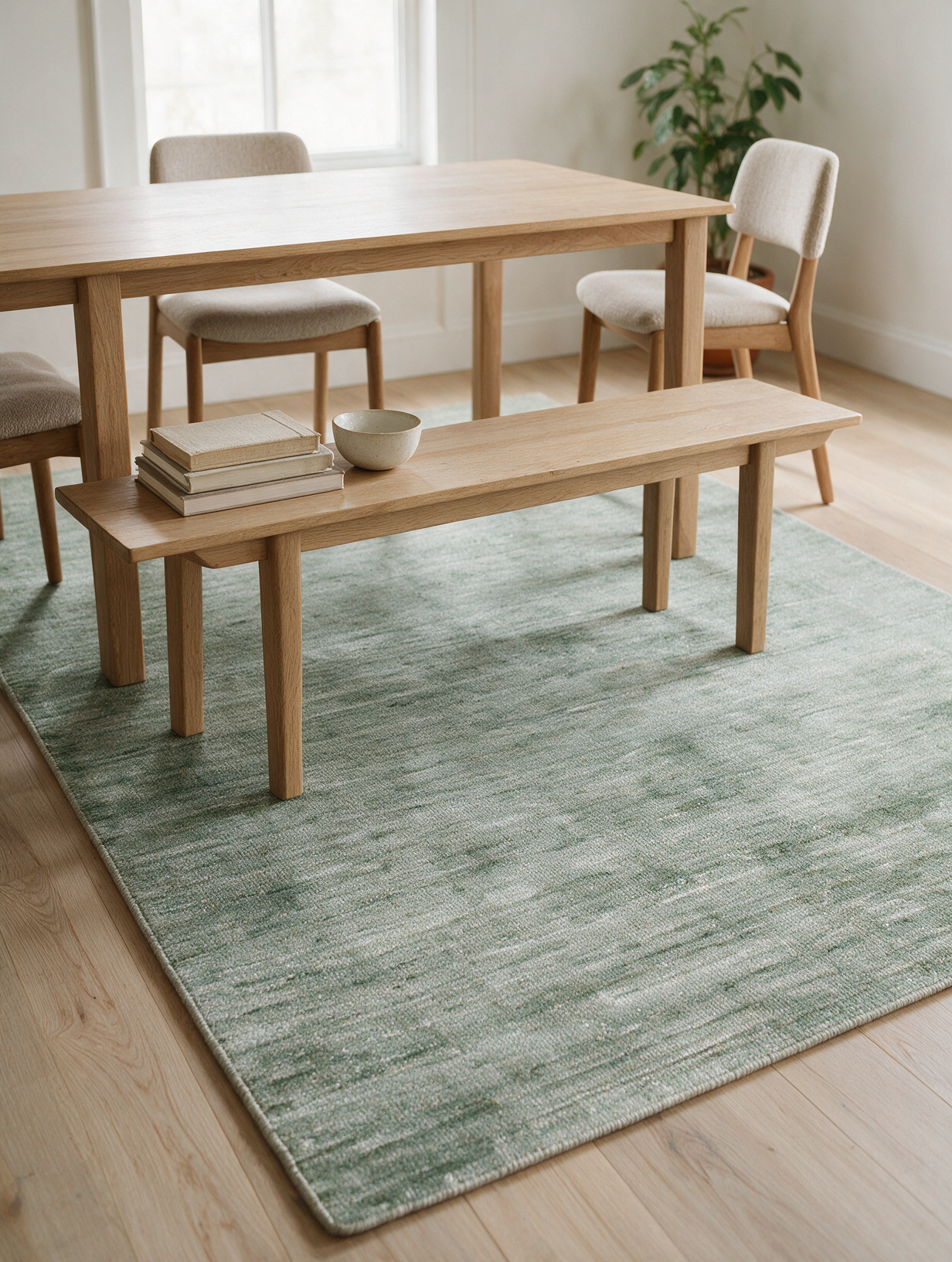 Aarav wool carpet AHL-2608 GN styled in a boutique room setting