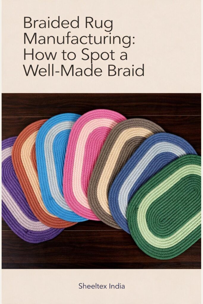Illustrated cover: Braided Rug Manufacturing: How to Spot a Well-Made Braid. Sheeltex India product styled from the source photograph.