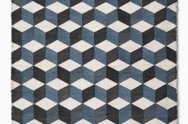 Tumbling Blocks geometric recycled PET yarn rug APD-26012 studio shot on white background