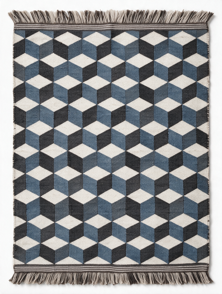 Tumbling Blocks geometric recycled PET yarn rug APD-26012 studio shot on white background