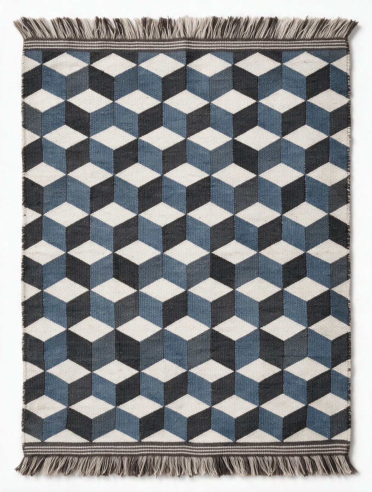 Tumbling Blocks geometric recycled PET yarn rug APD-26012 studio shot on white background