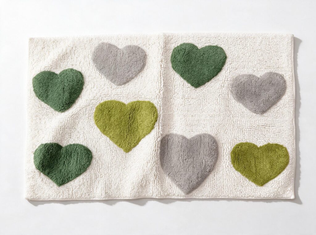 Hearts Bathmat ACB-26001 hand-tufted cotton bathmat studio shot on white