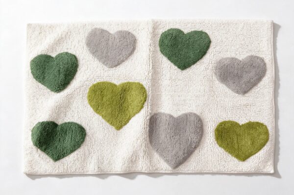 Hearts Bathmat ACB-26001 hand-tufted cotton bathmat studio shot on white