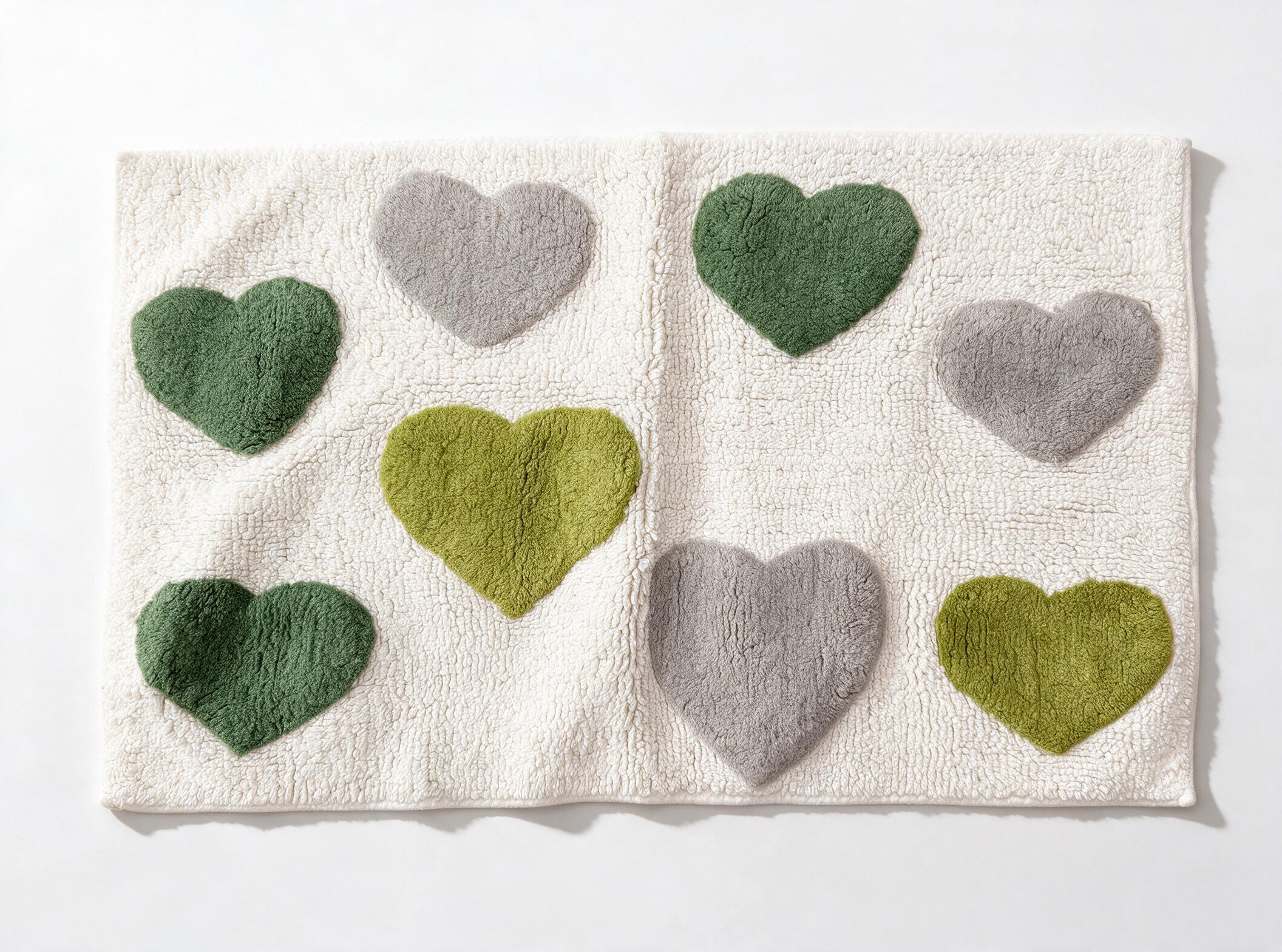 Hearts Bathmat ACB-26001 hand-tufted cotton bathmat studio shot on white