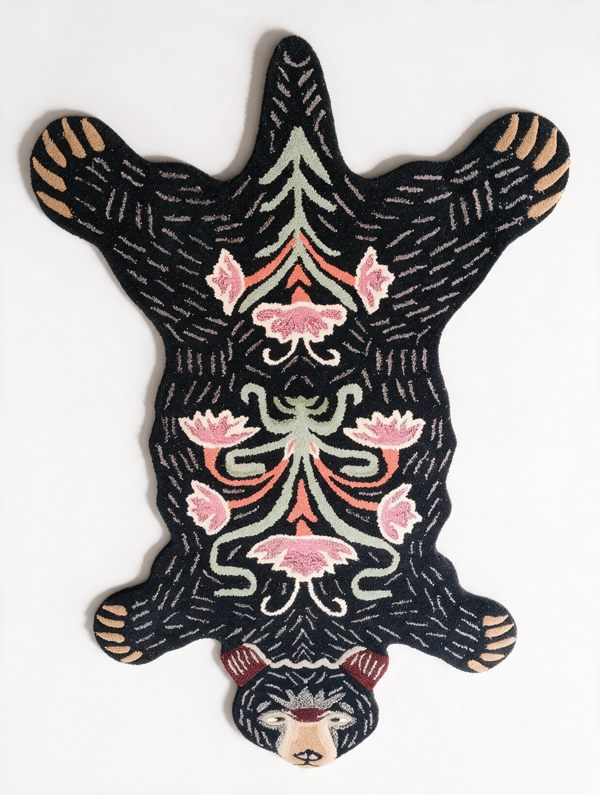 Floral Bear Carpet FCA-26007, hand-tufted wool figure carpet, studio shot on white background